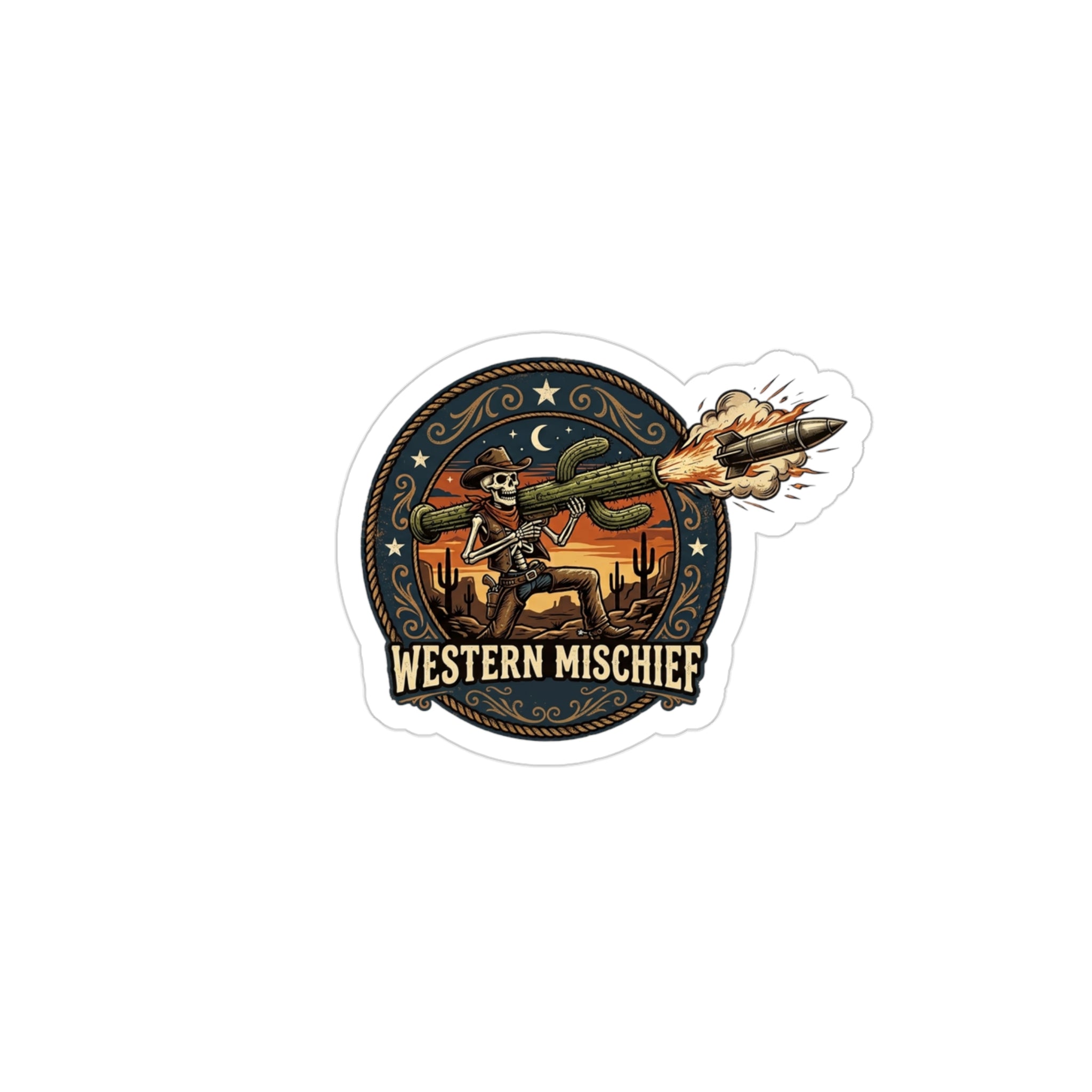 Western Mischief Die-Cut Outdoor Sticker — Transparent Weatherproof Decal