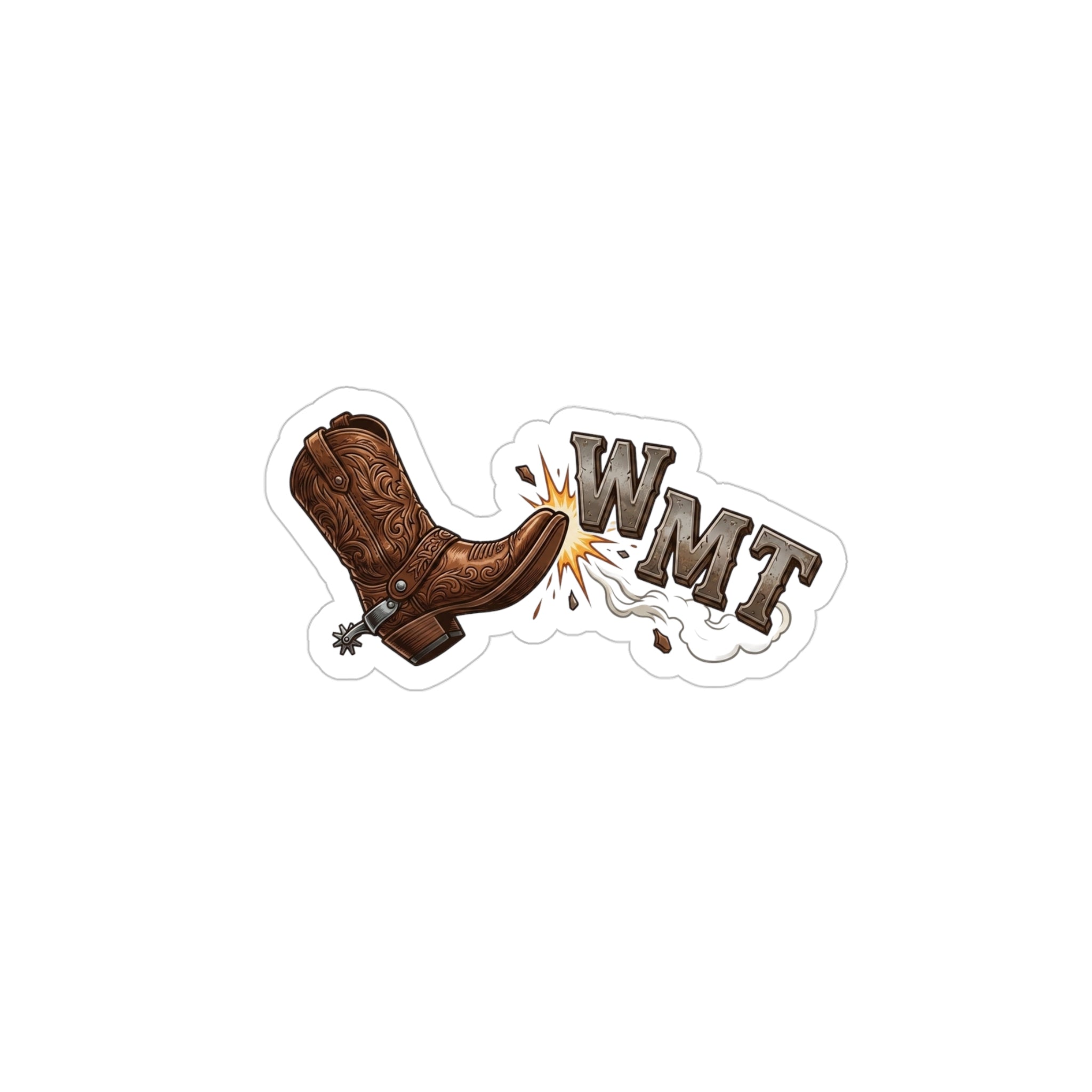 Western Cowboy Boot Die-Cut Outdoor Sticker — 'WMT' Transparent Weatherproof Decal